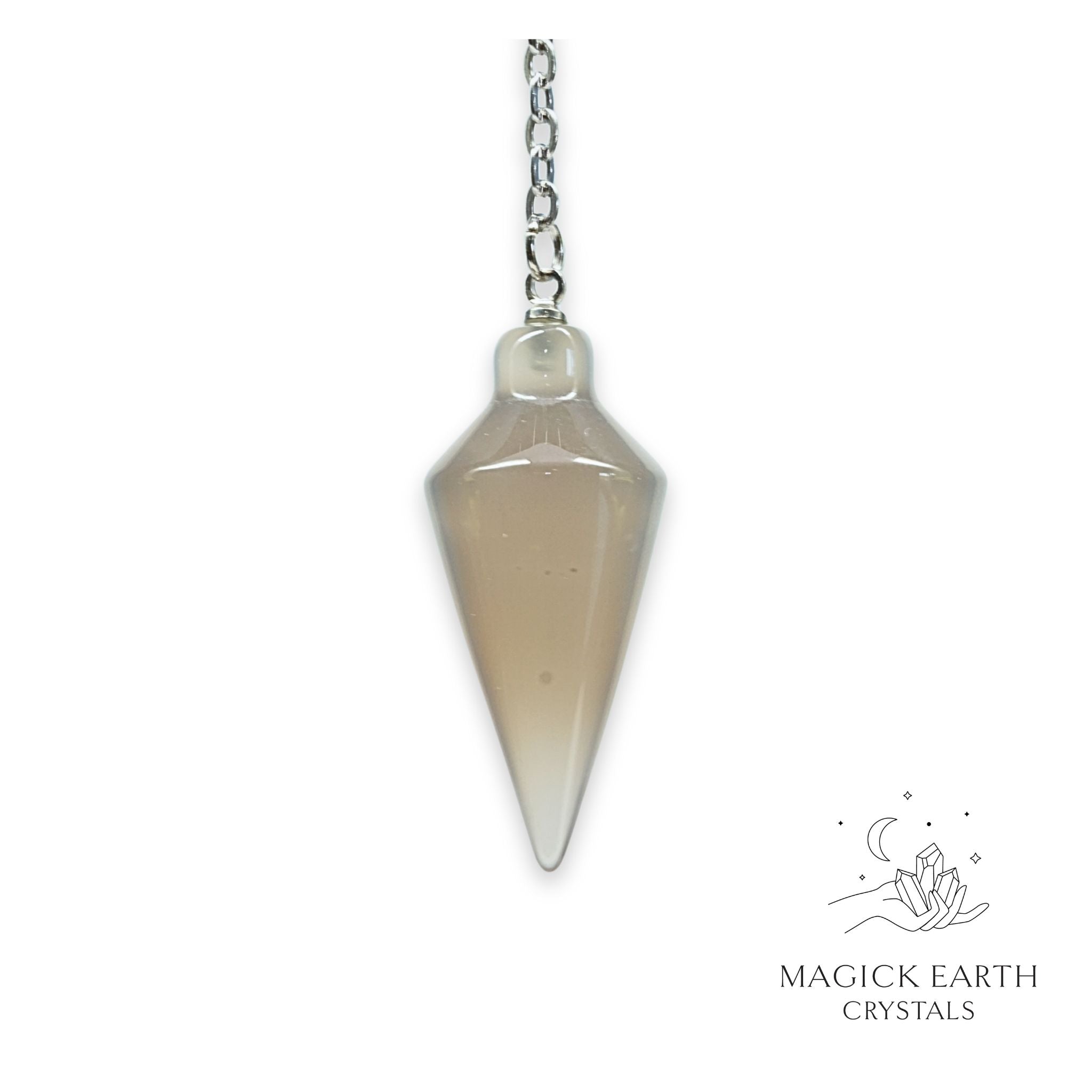 Natural Grey Agate spire crystal pendulum view d