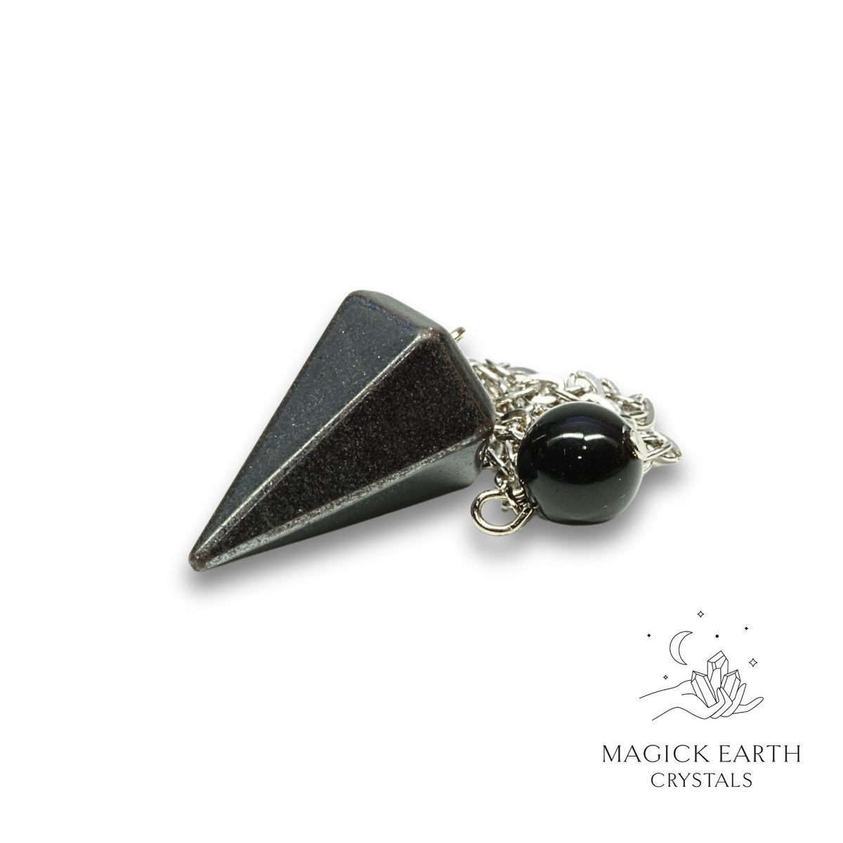 Natural Hematite crystal small cone pendulum view a