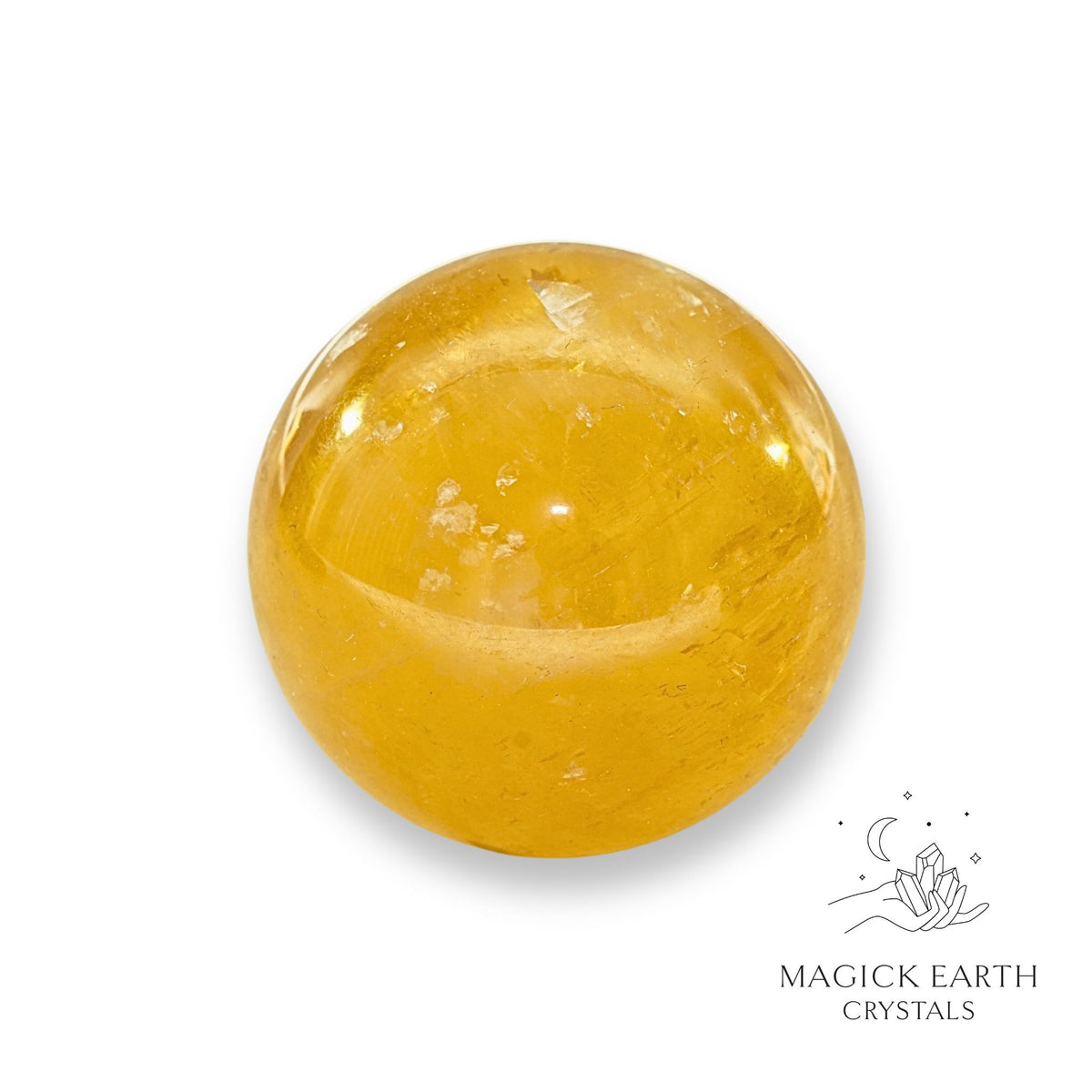 Natural Honey Calcite crystal sphere view a