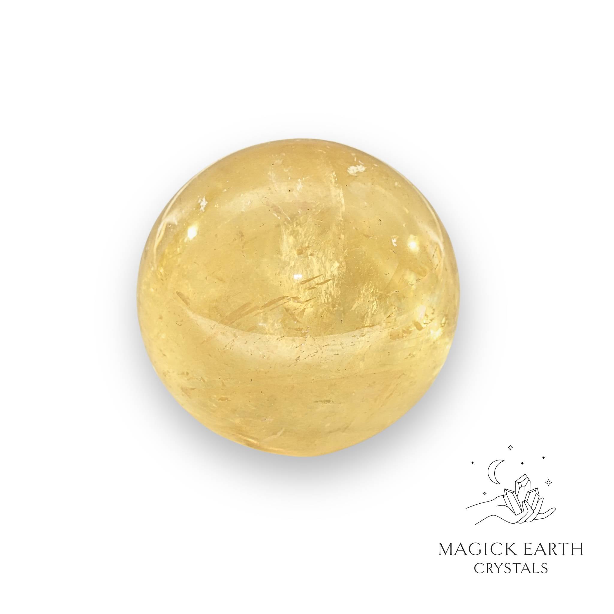 Natural Honey Calcite crystal sphere view b