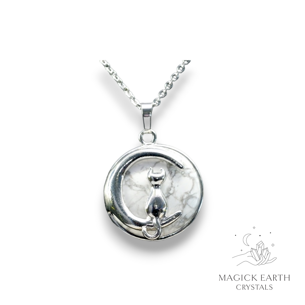 Natural Howlite crystal cat pendant view a