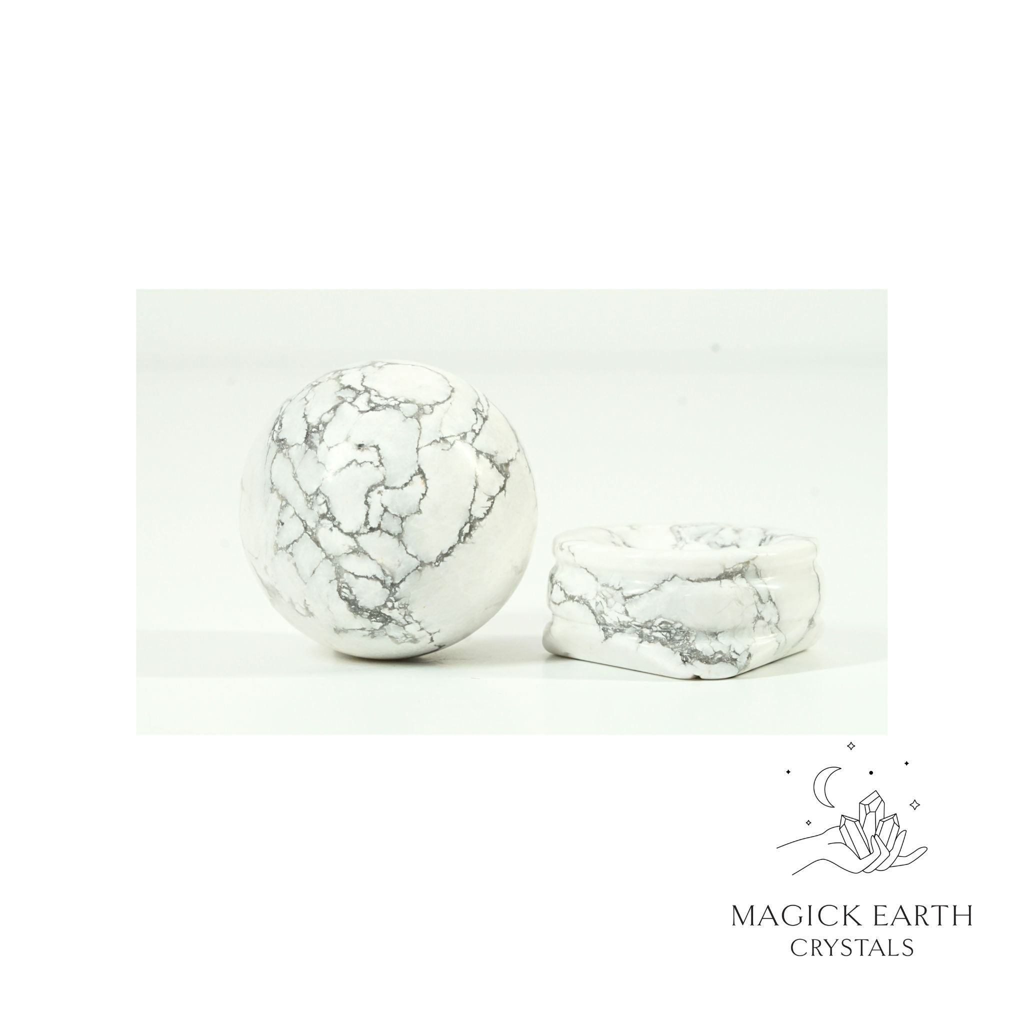 Natural Howlite crystal sphere view b