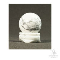 Natural Howlite crystal sphere with Howlite Stand view a