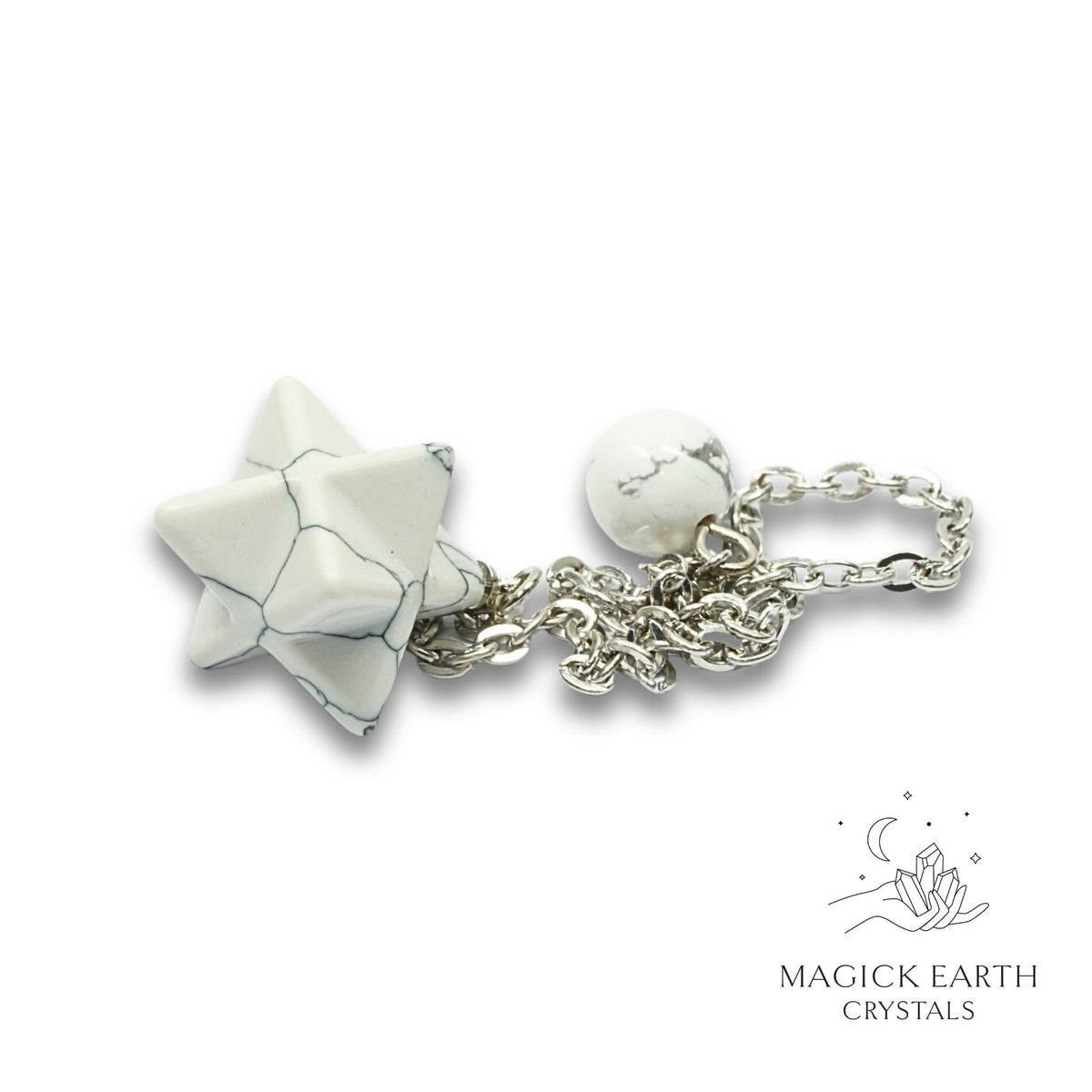 Howlite merkaba crystal pendulum view a