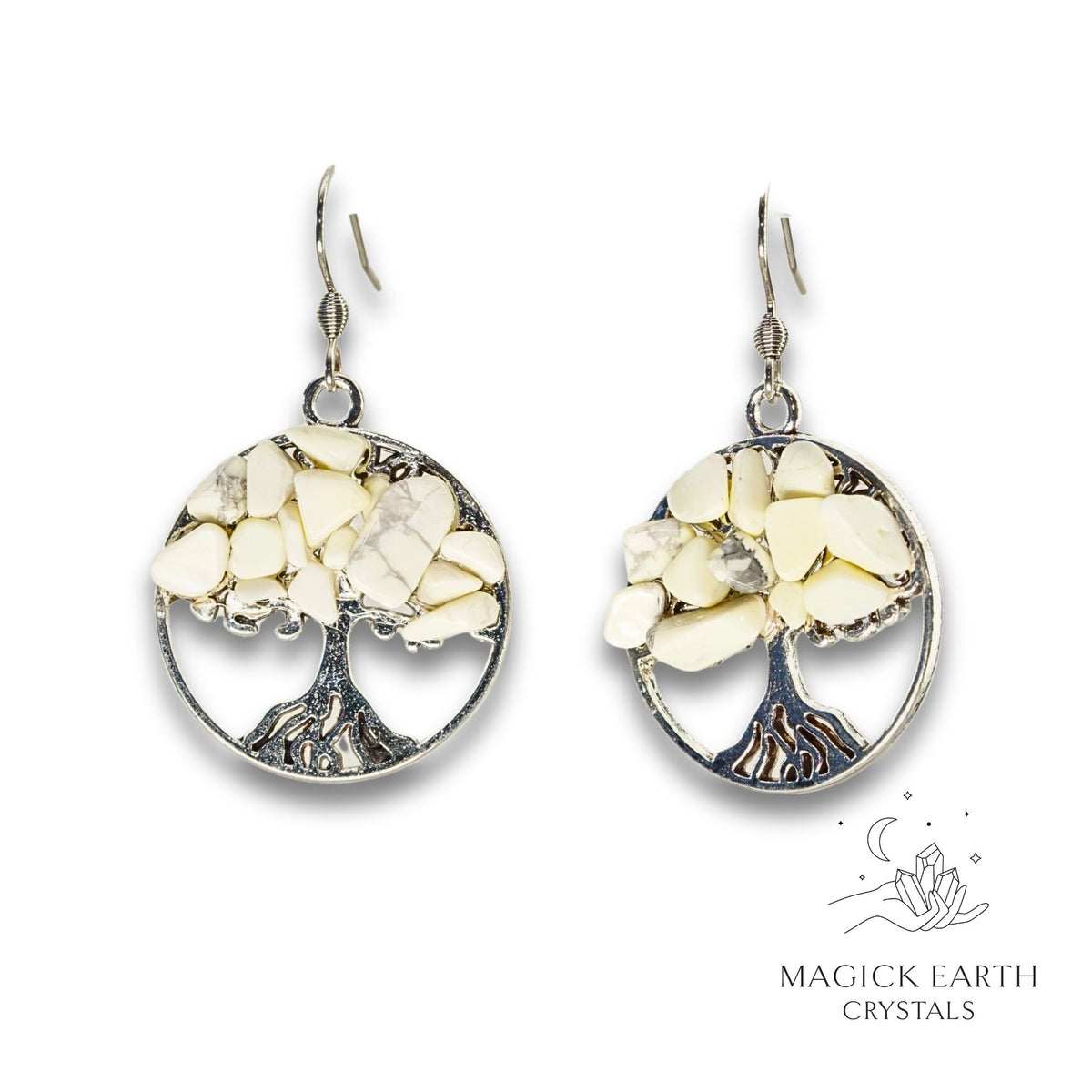 Howlite Tree Of Life Earrings Cream For Calm Communication
