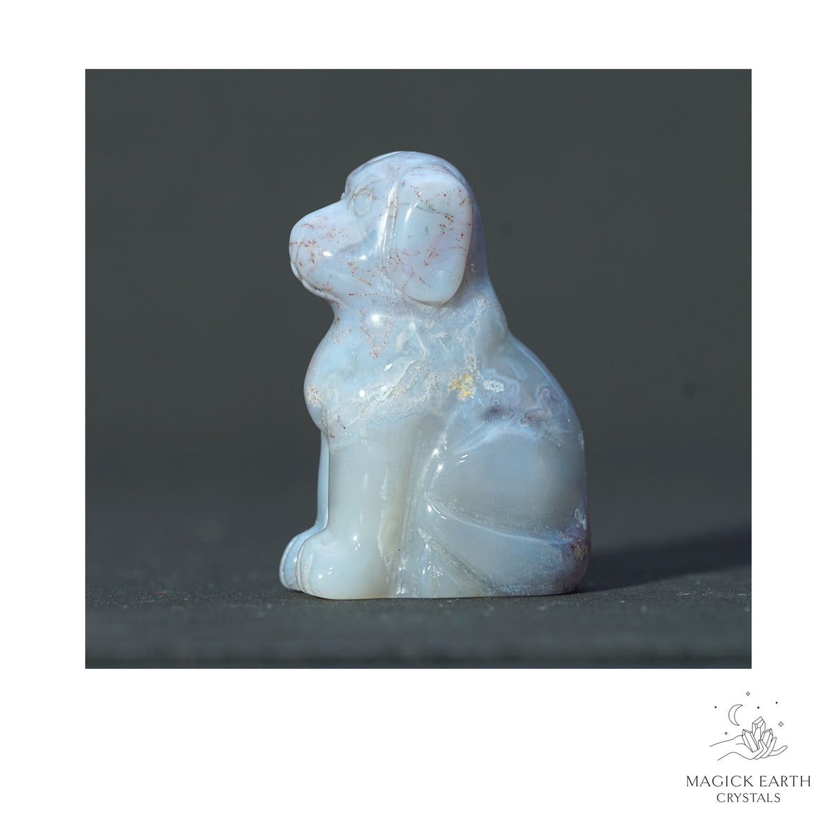 Natural Indian Agate crystal dog figurine 40mm view b