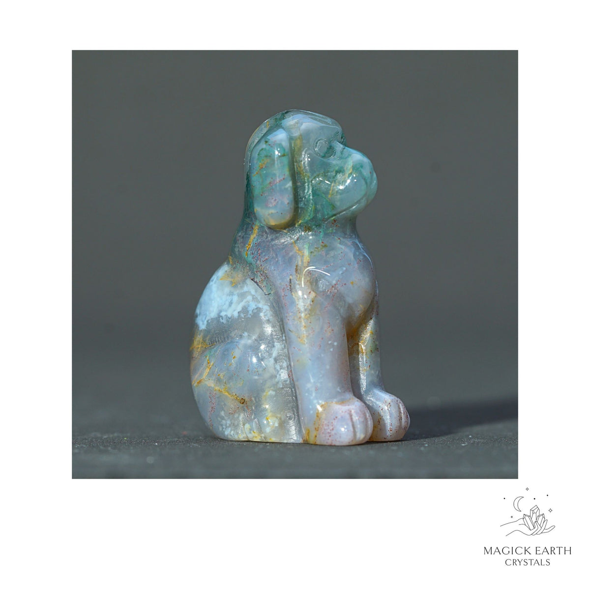 Natural Indian Agate crystal dog figurine 40mm view c