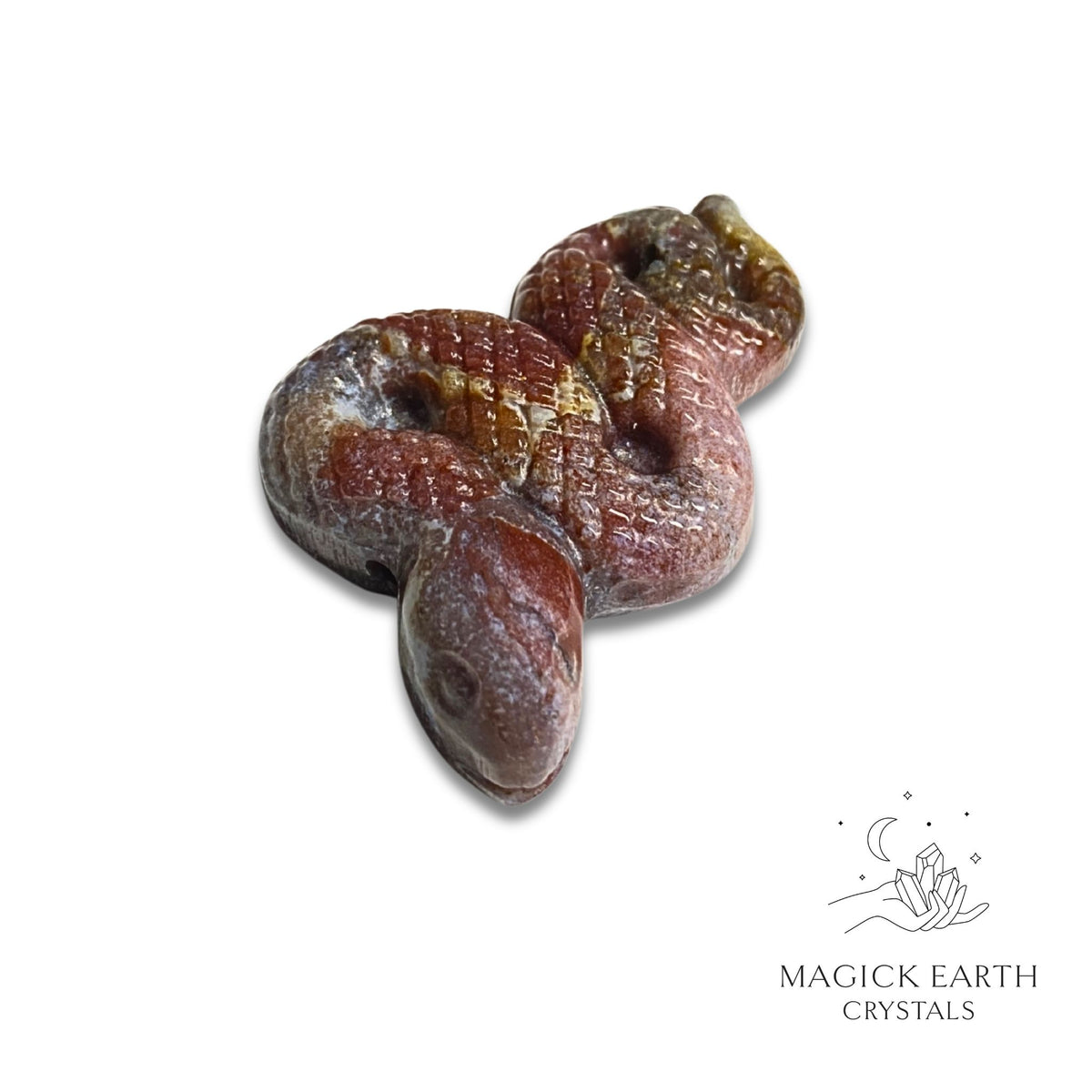 Natural Indian Agate Crystal extended snake figurine front view