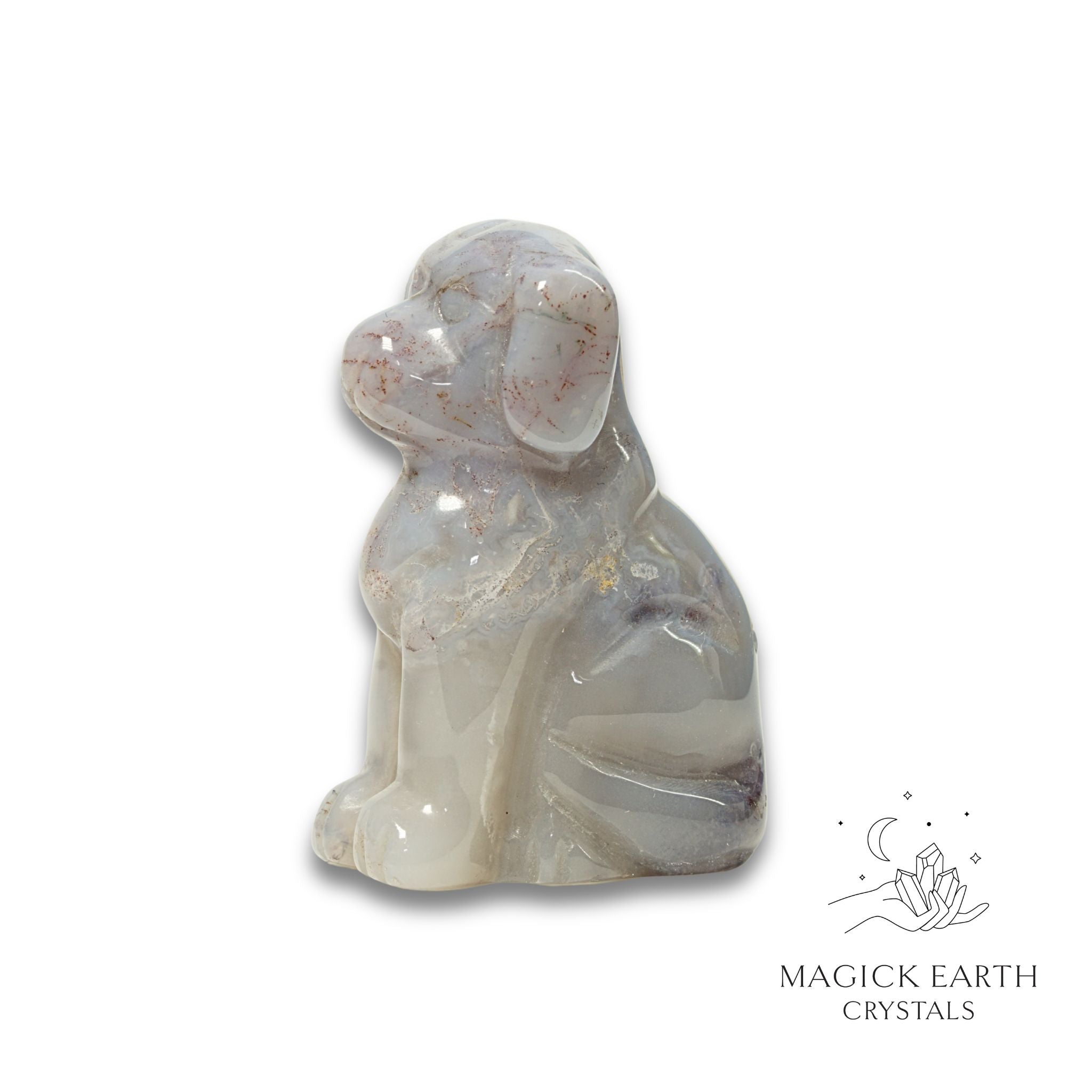 Natural Indian Agate crystal dog figurine view b