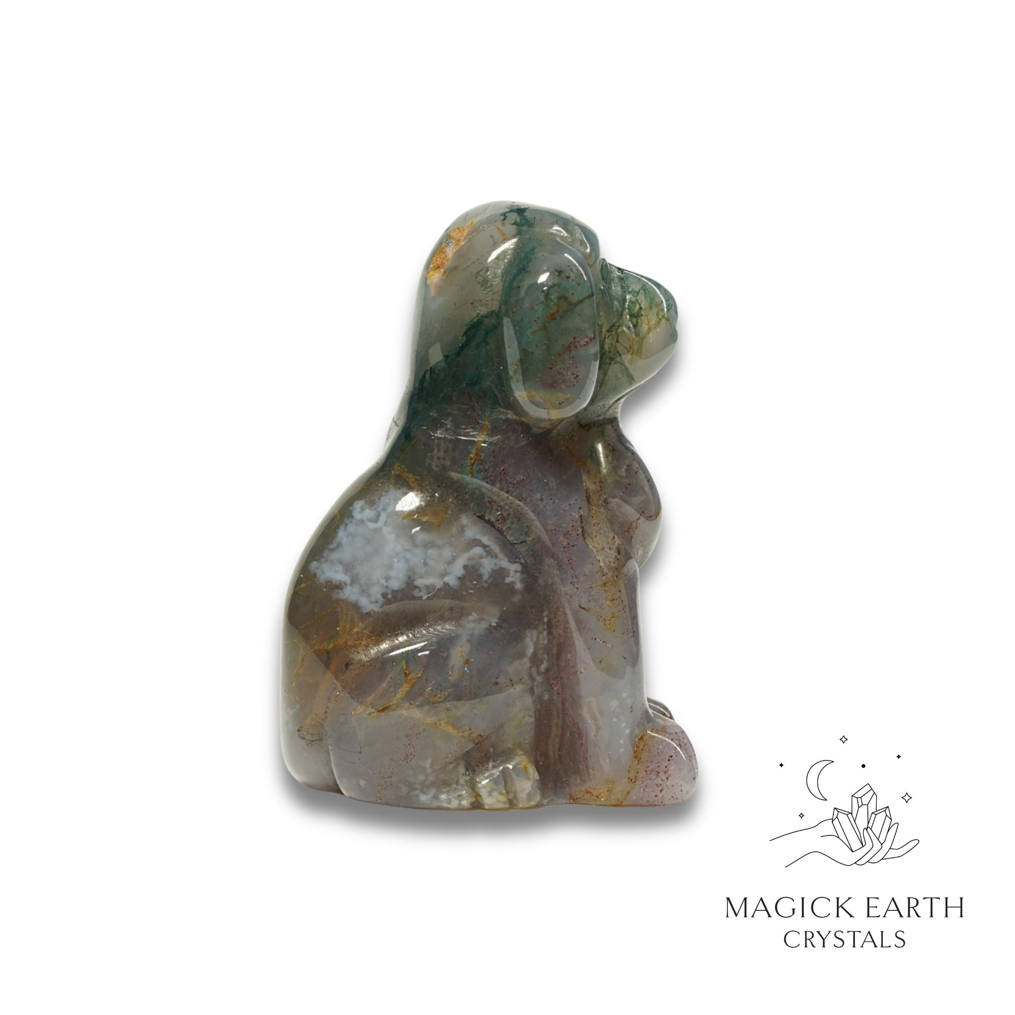 Natural Indian Agate crystal dog figurine view c