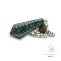 Green Indian Agate Bullet Pendulum Horizontal View for Tranquil Strength