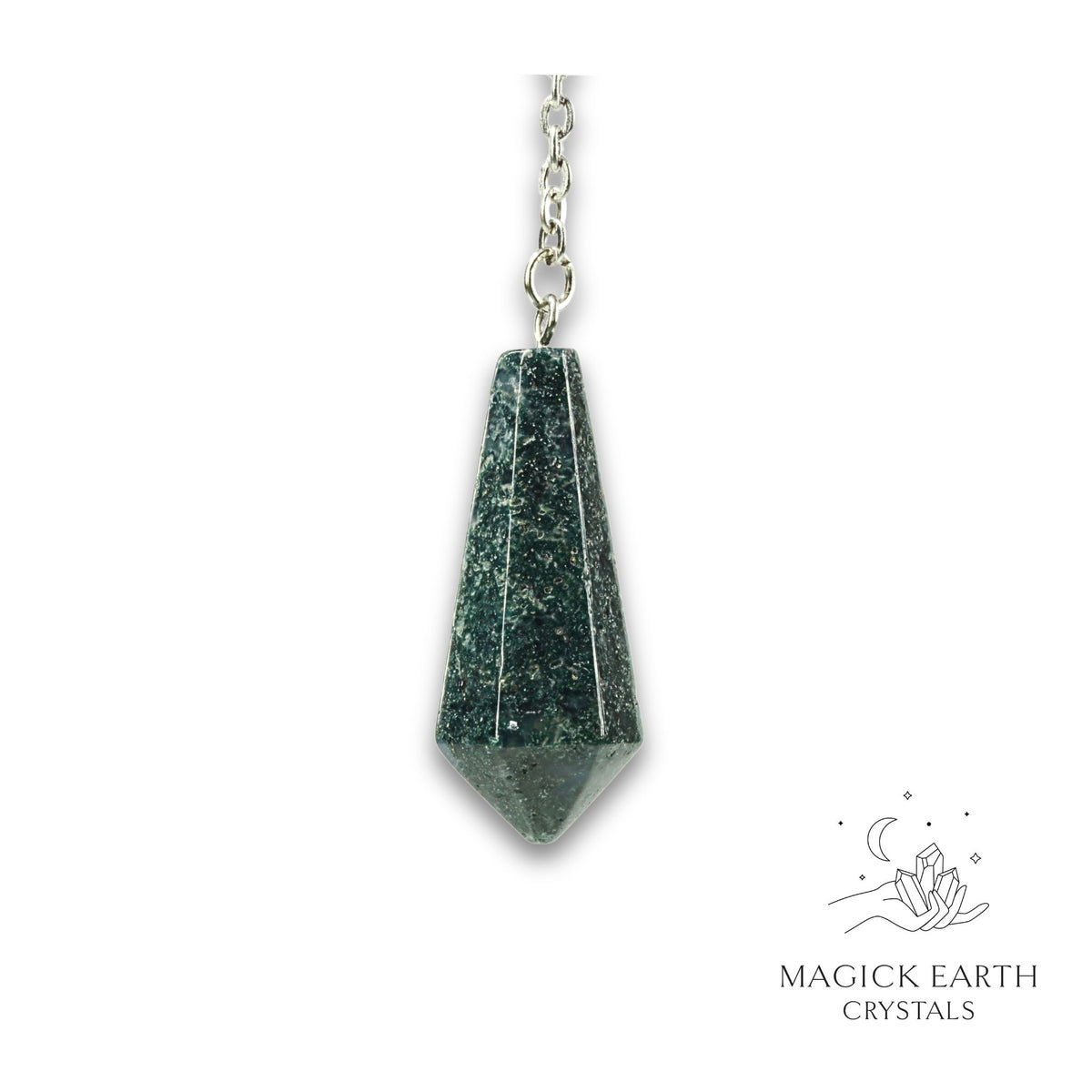 Green Indian Agate Bullet Pendulum Vertical View for Tranquil Strength