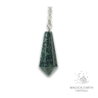 Green Indian Agate Bullet Pendulum Vertical View for Tranquil Strength