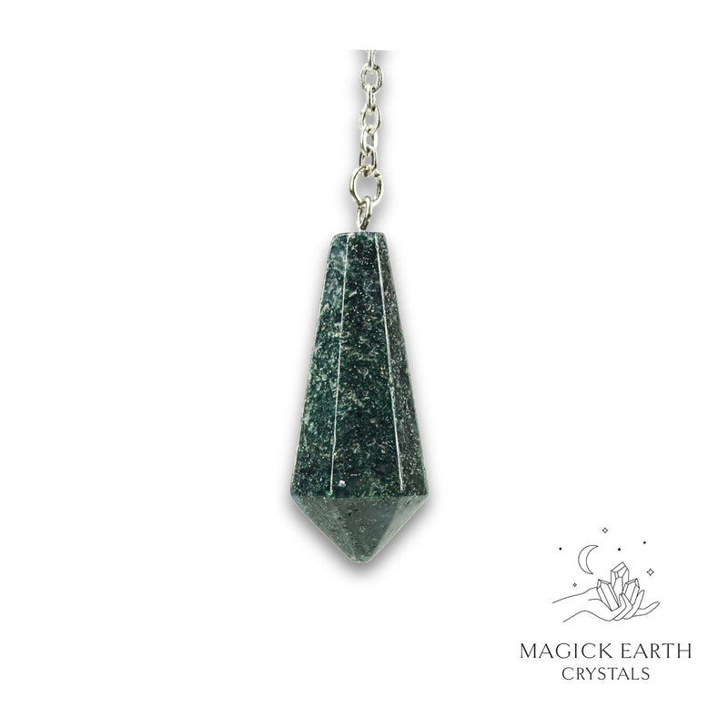 Green Indian Agate Bullet Pendulum Vertical View for Tranquil Strength