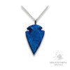 Electroplated Quartz Arrowhead pendant with Indigo Colouring and Platinum Finish for Amplified Insight. Front View