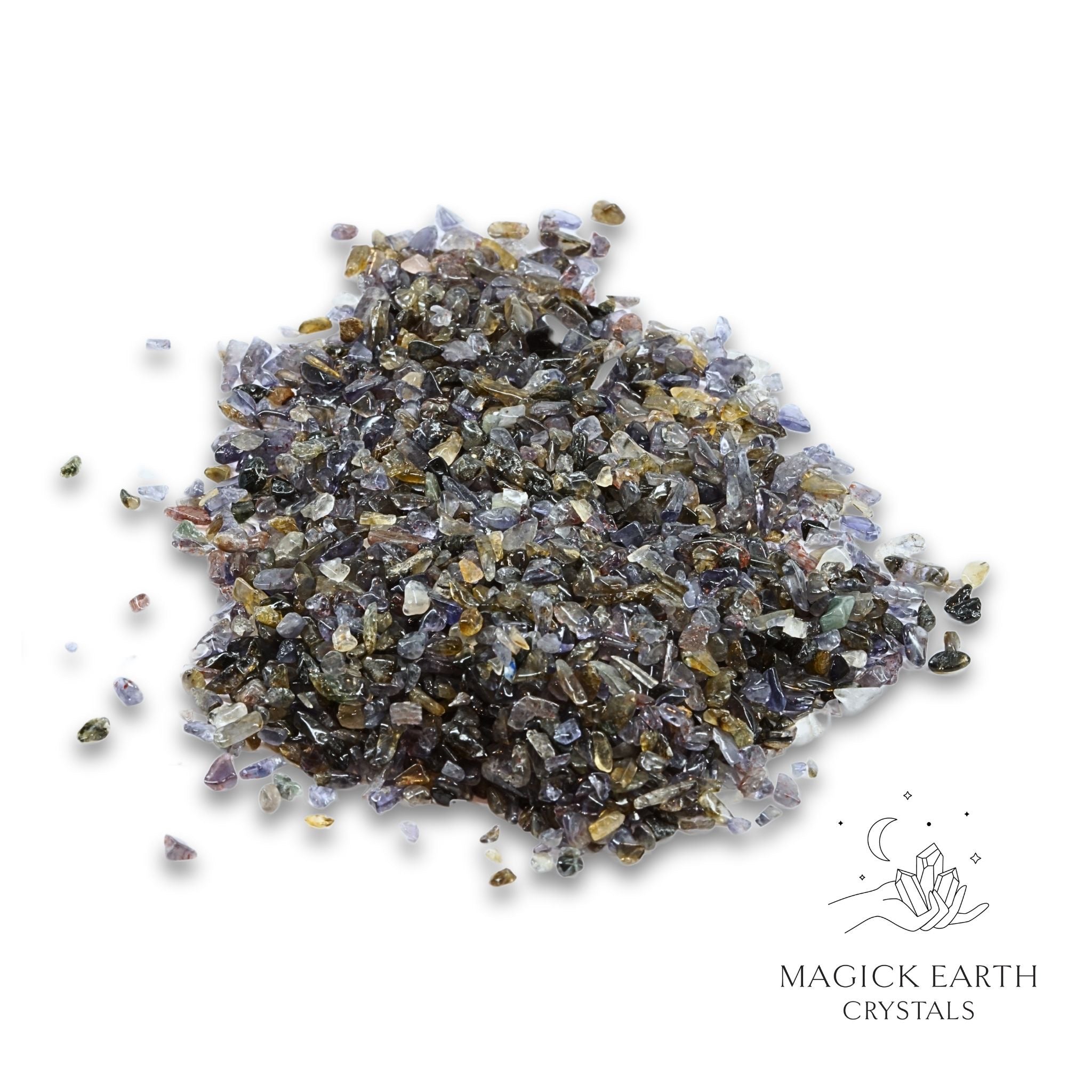 Natural small Iolite Crystal Chips, 100g loose pile.  
