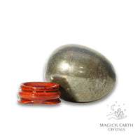 Iron Pyrite Crystal Egg With Stand Horizontal View for Bold Empowerment