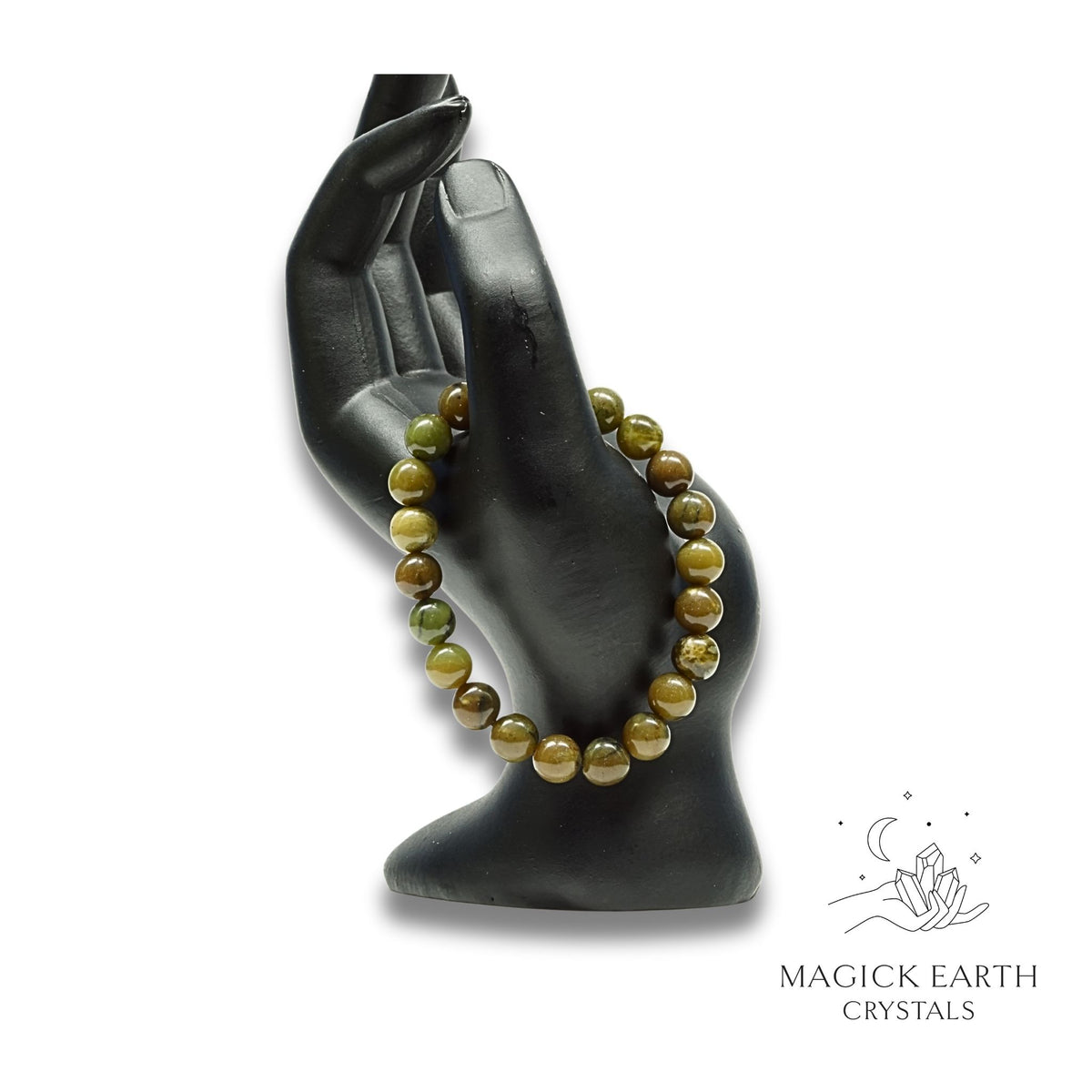 Natural Jade 8mm round bead crystal bracelet view b
