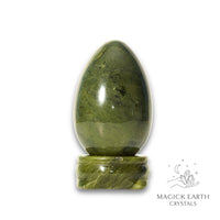 Jade Crystal Egg With Matching Stand Vertical View A for Abundant Harmony