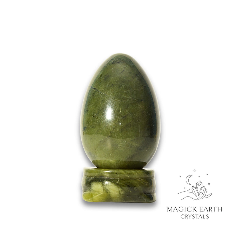 Jade Crystal Egg With Matching Stand Vertical View B for Abundant Harmony