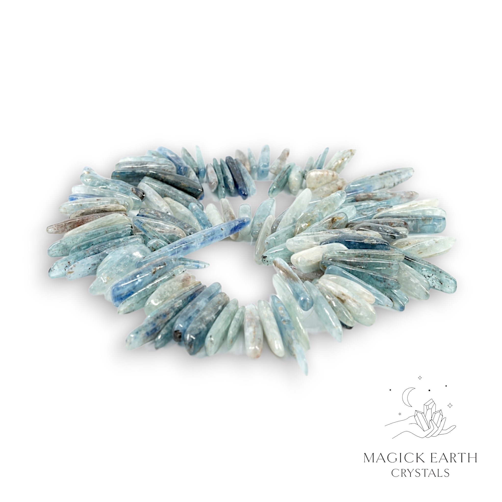Natural Kyanite drilled crystal nugget strand view a