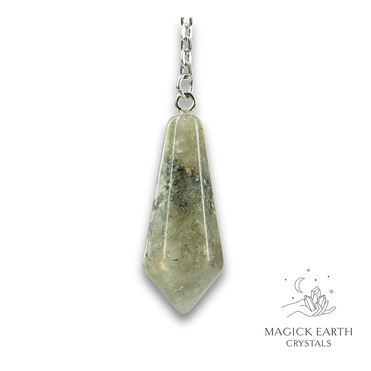 Labradorite Crystal Bullet Pendulum Vertical View for Magickal Protection