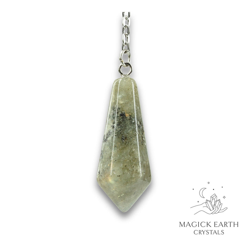 Labradorite Crystal Bullet Pendulum Vertical View for Magickal Protection