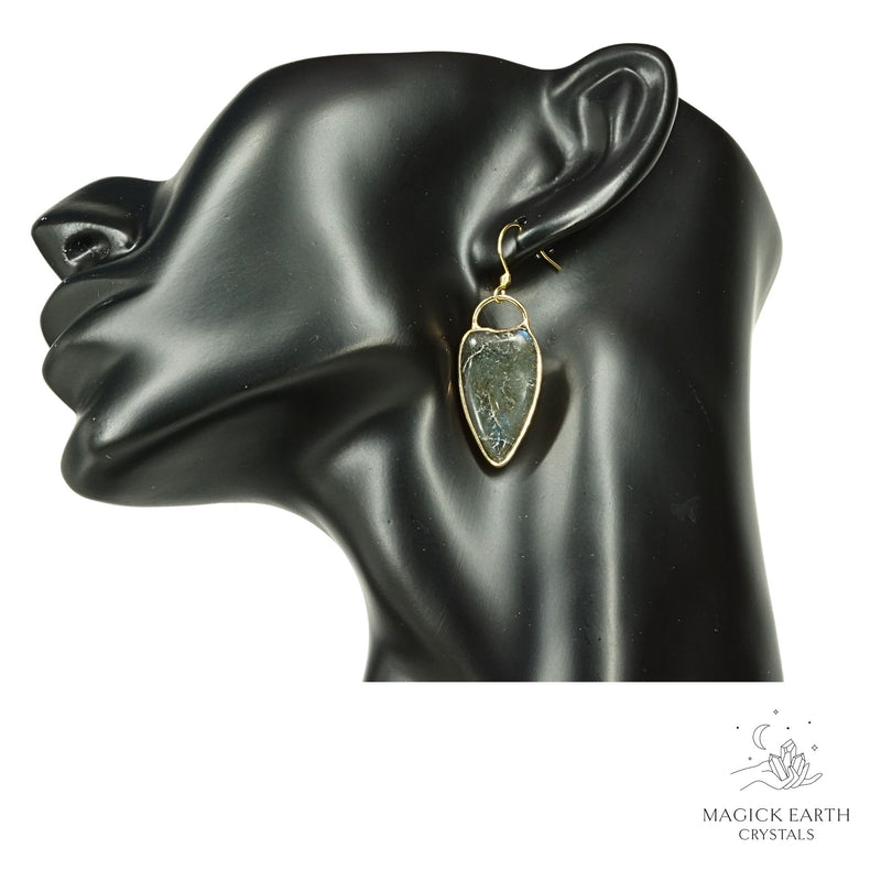 Labradorite Charmed Heart Earrings for Magickal Protection