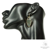 Natural Labradorite charmed heart crystal earrings with decorative gold edging view b