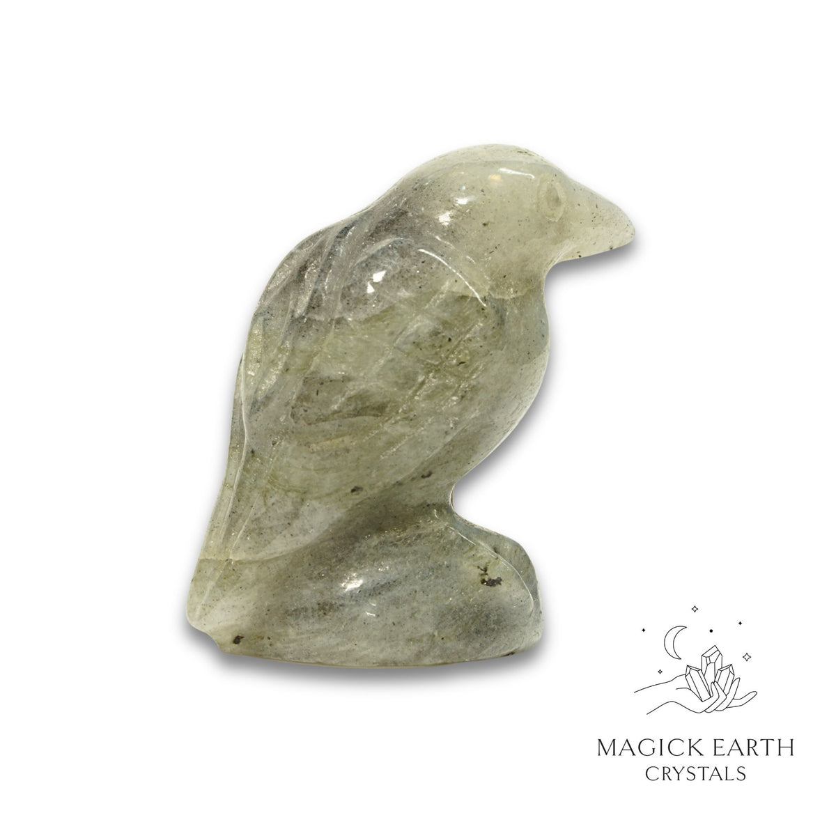 Natural Labradorite crow figurine view a