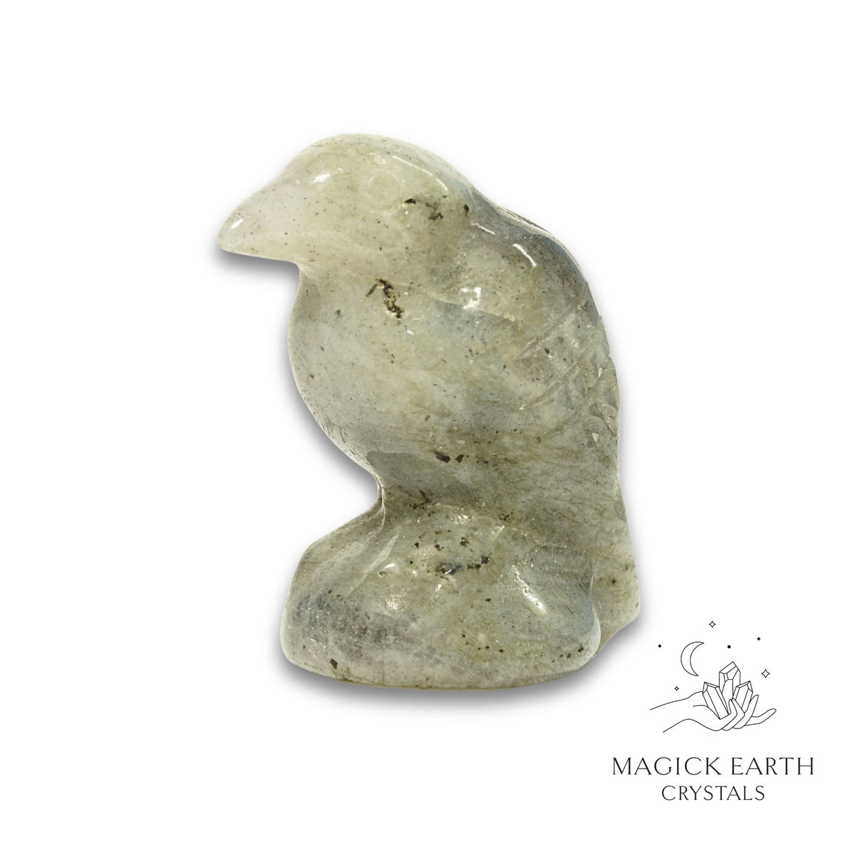 Natural Labradorite crow figurine view b