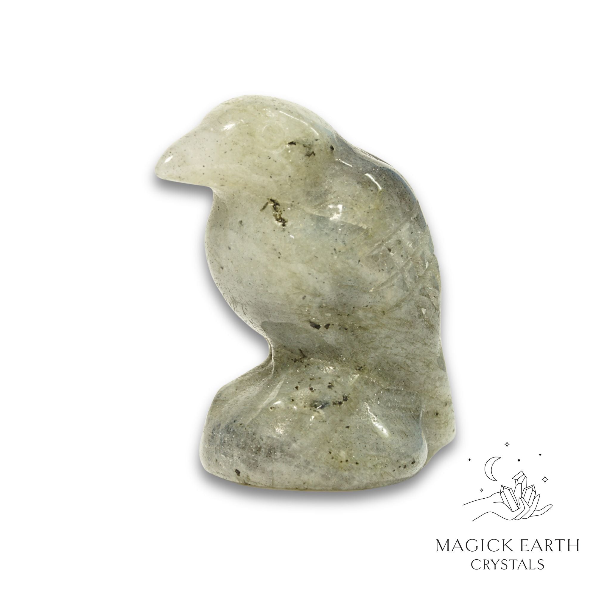 Natural Labradorite crow figurine view b