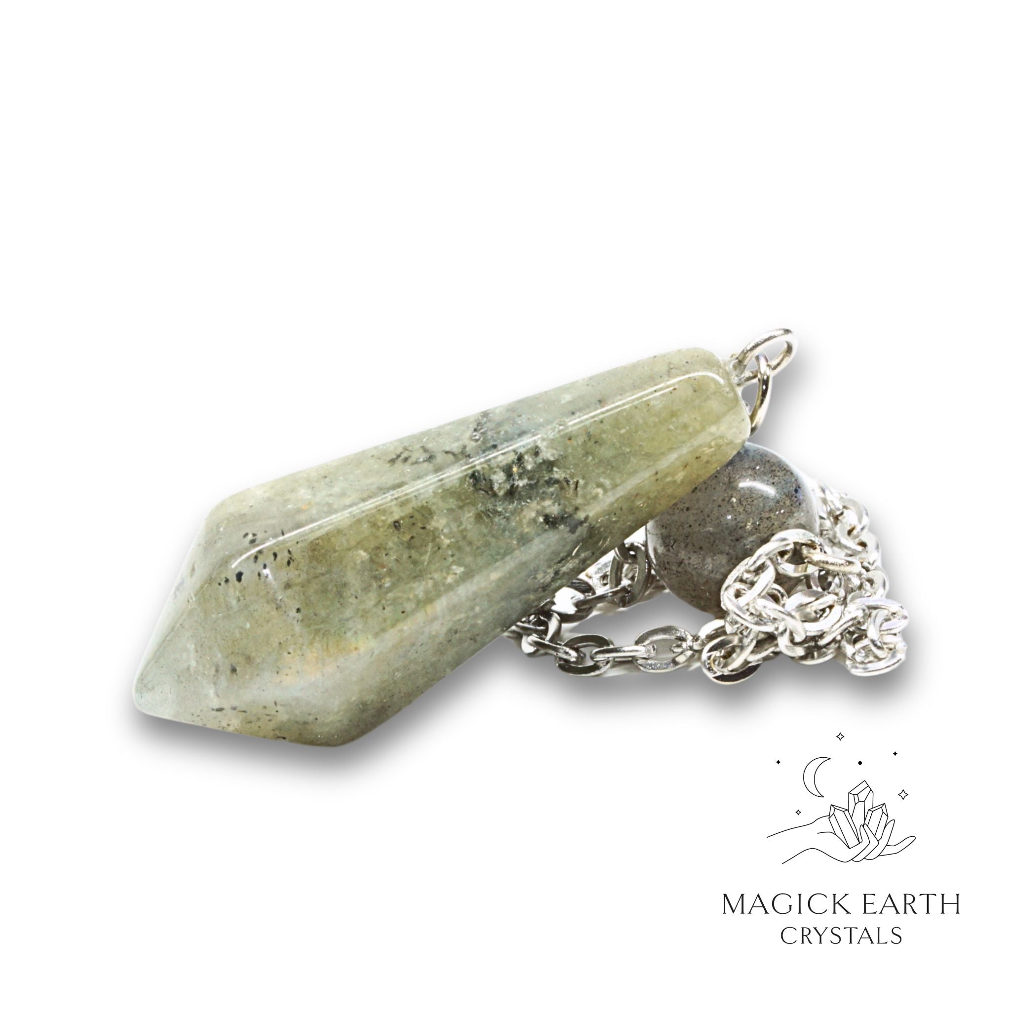 Natural Labradorite crystal bullet pendulum view a