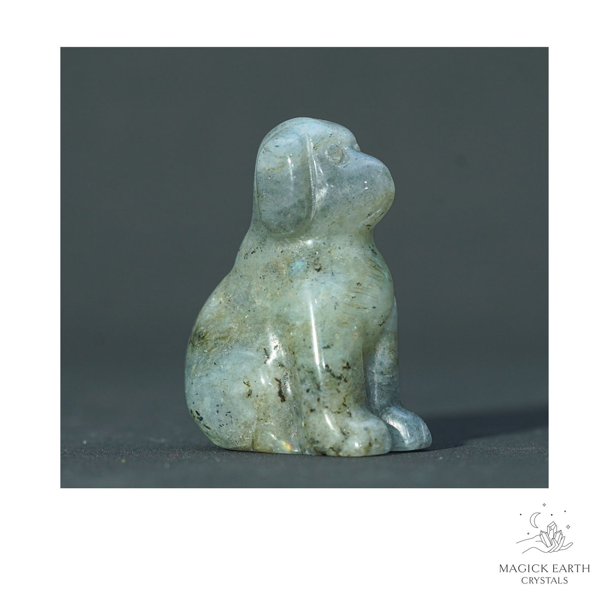 Natural Labradorite crystal dog figurine 40mm view a