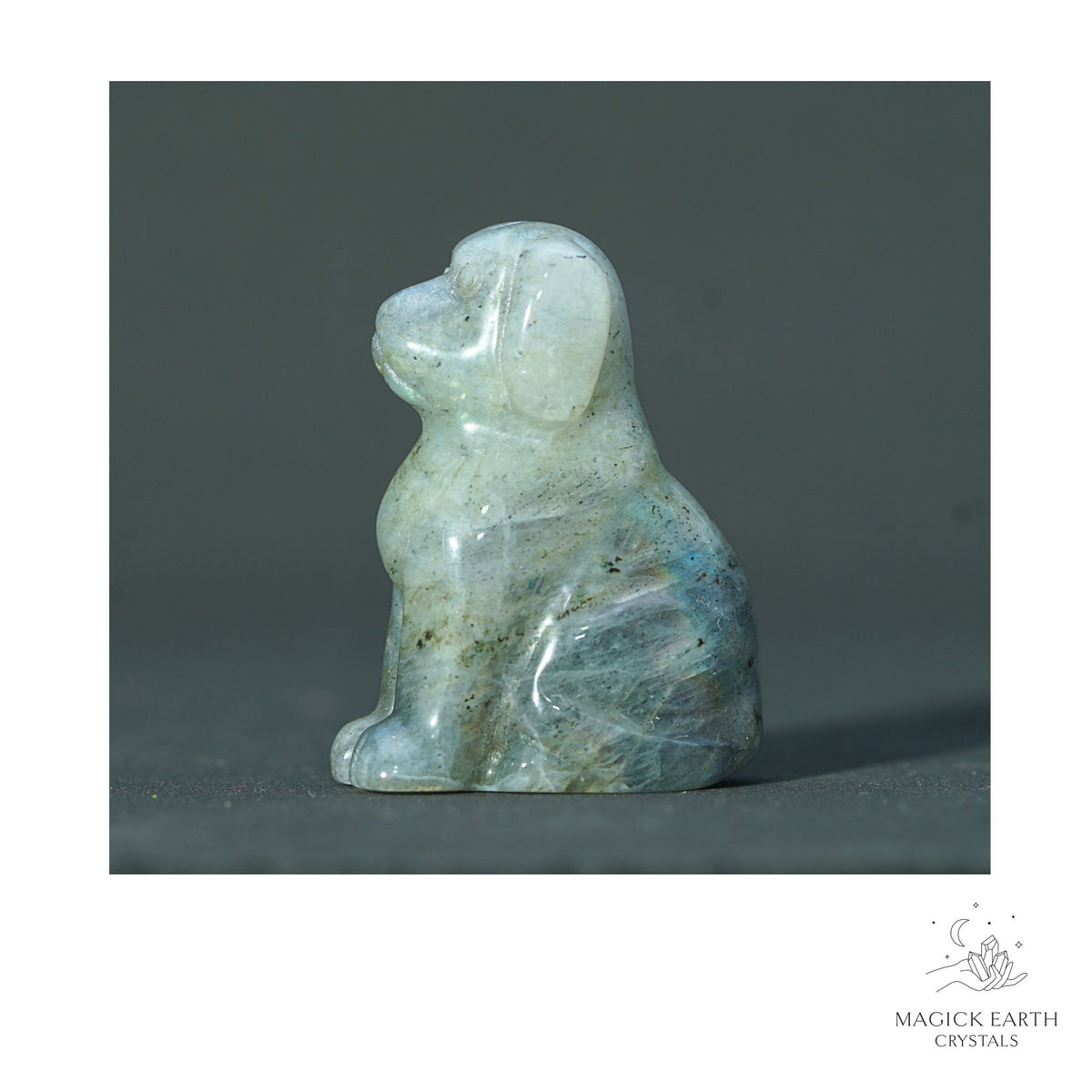 Natural Labradorite crystal dog figurine 40mm view b