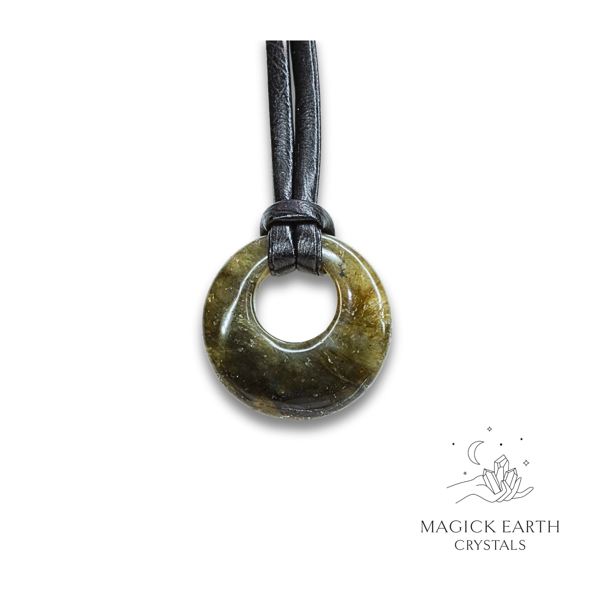 Natural Labradorite crystal offset donut pendant