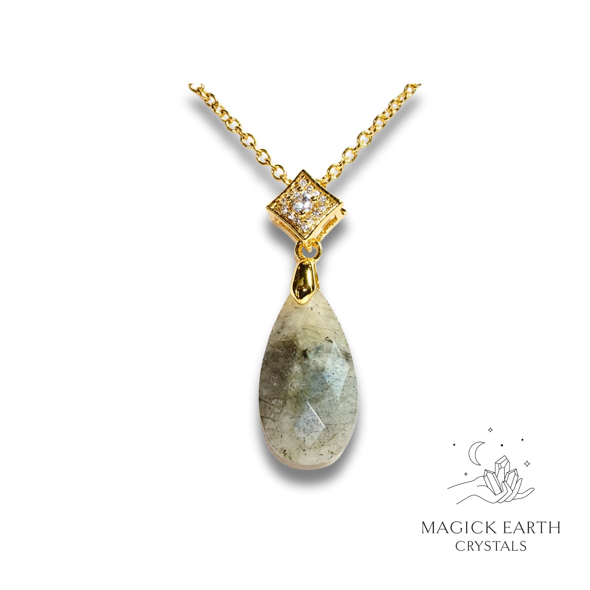 Natural Labradorite crystal faceted teardrop pendant view a