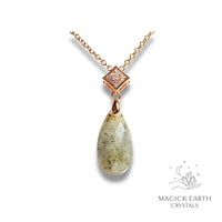 Natural Labradorite crystal faceted teardrop pendant view c