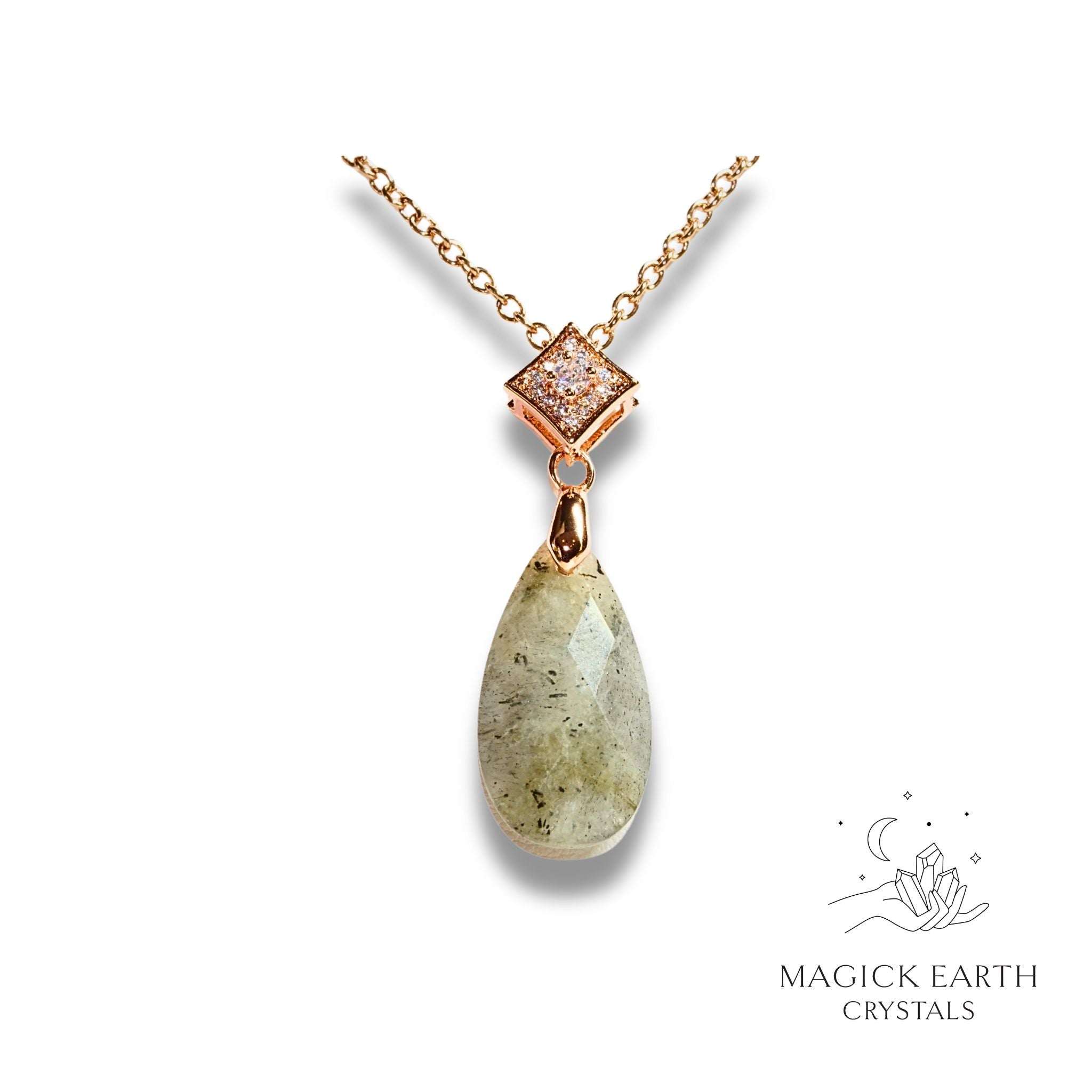 Natural Labradorite crystal faceted teardrop pendant view c