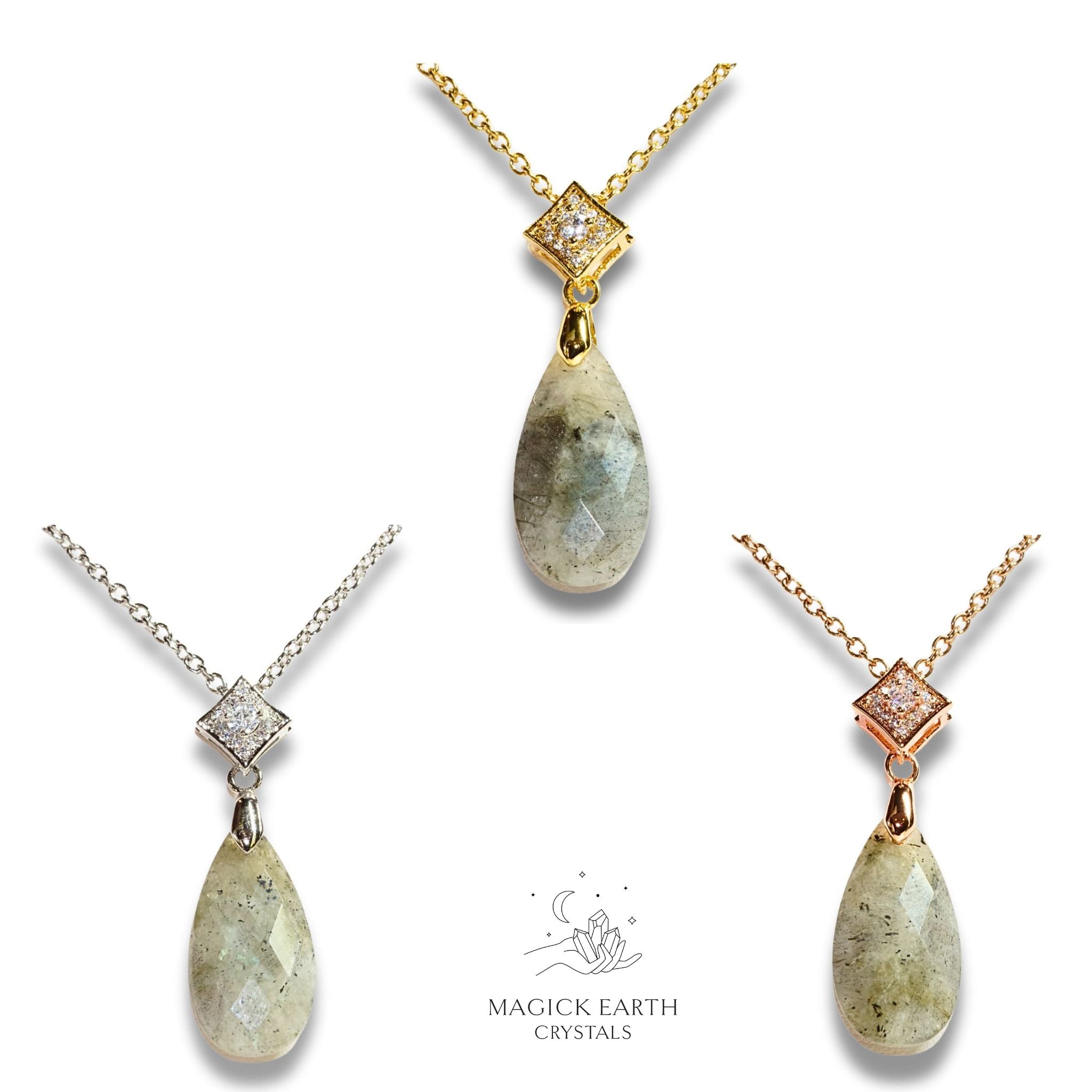 Natural Labradorite crystal faceted teardrop pendant view d