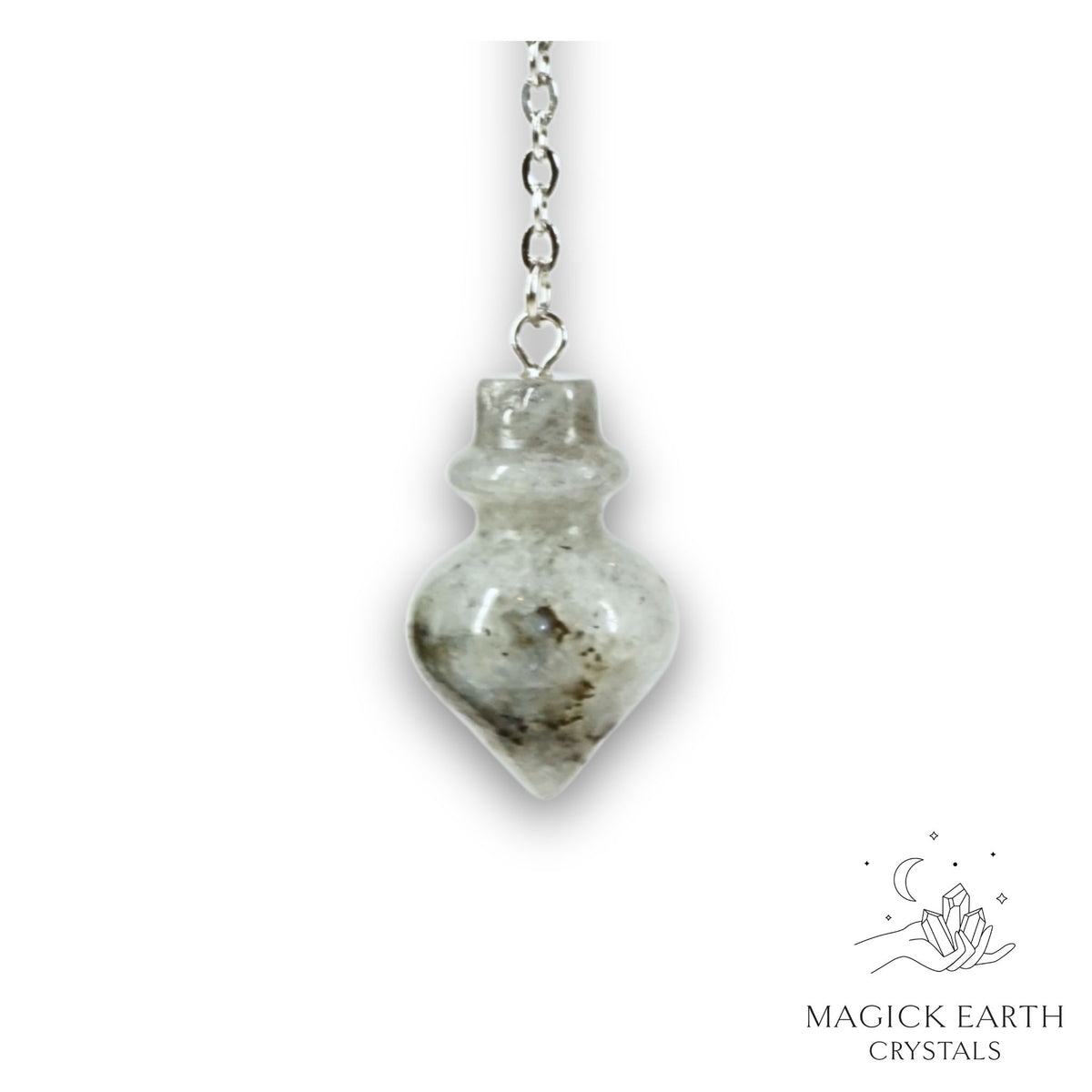 Natural Labradorite crystal flask pendulum view b