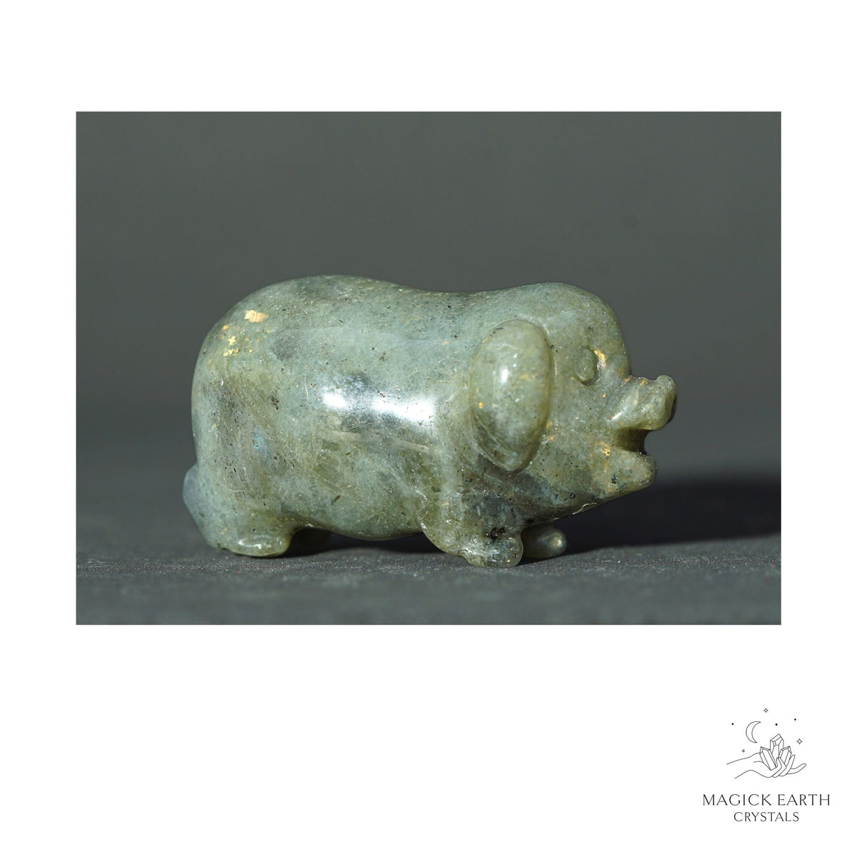 Natural Labradorite crystal pig figurine view a