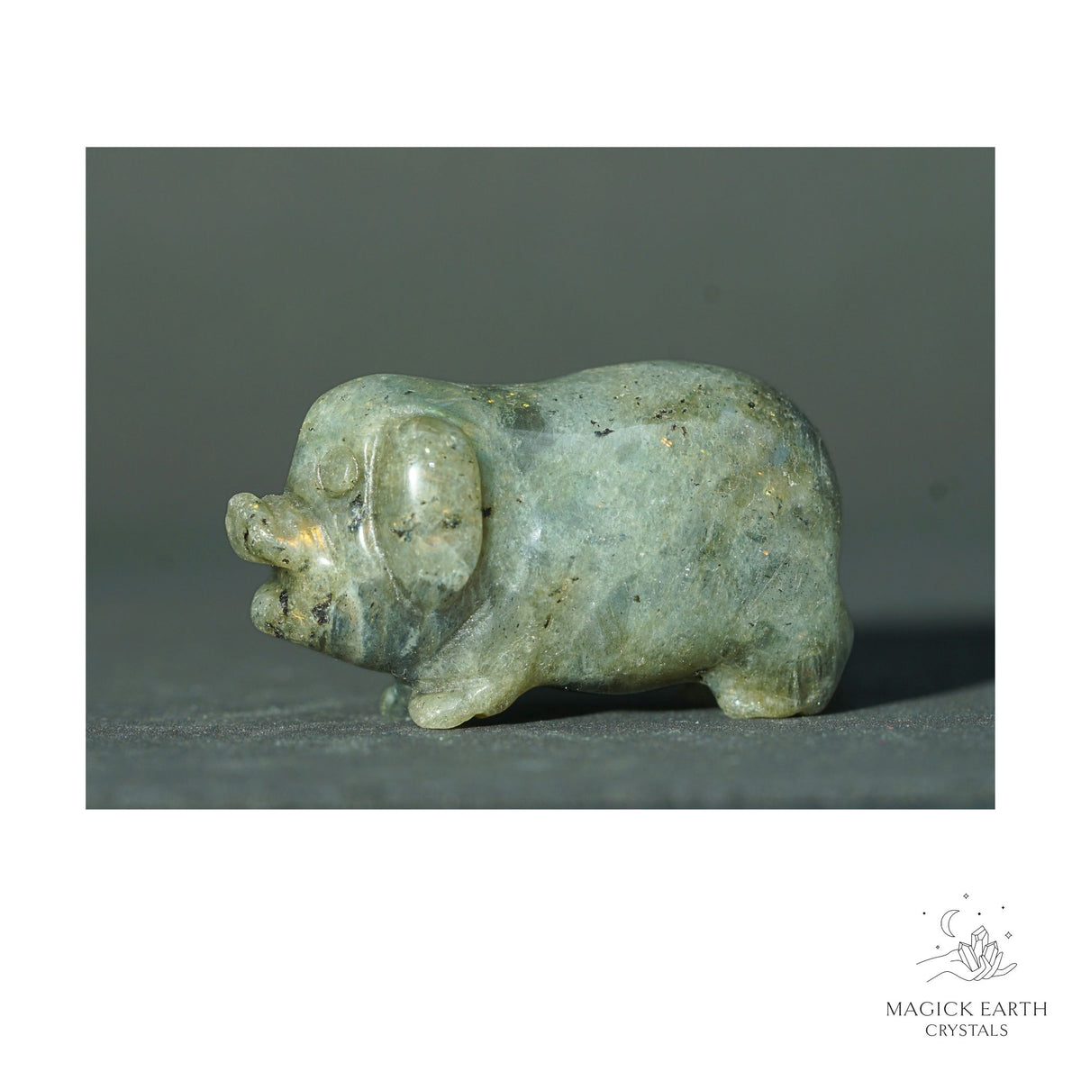 Natural Labradorite crystal pig figurine view b