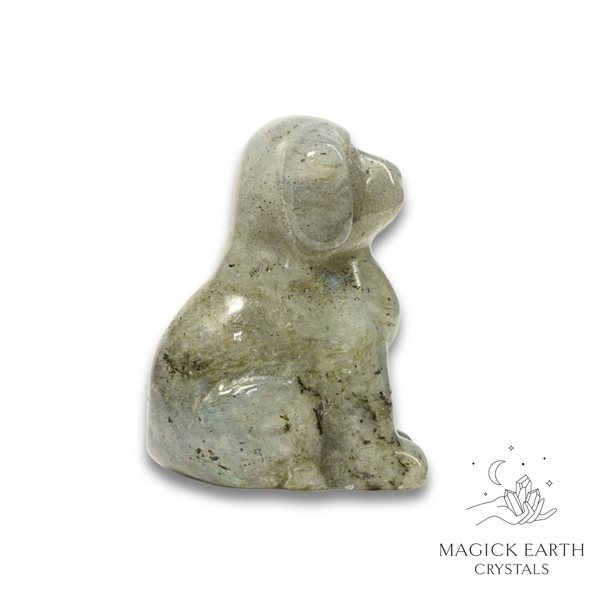 Natural Labradorite crystal dog figurine view a