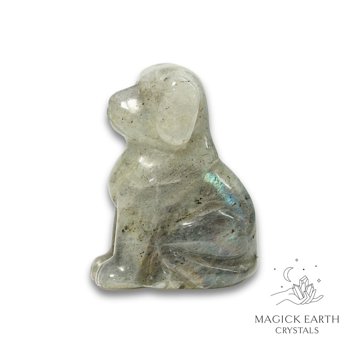 Natural Labradorite crystal dog figurine view b