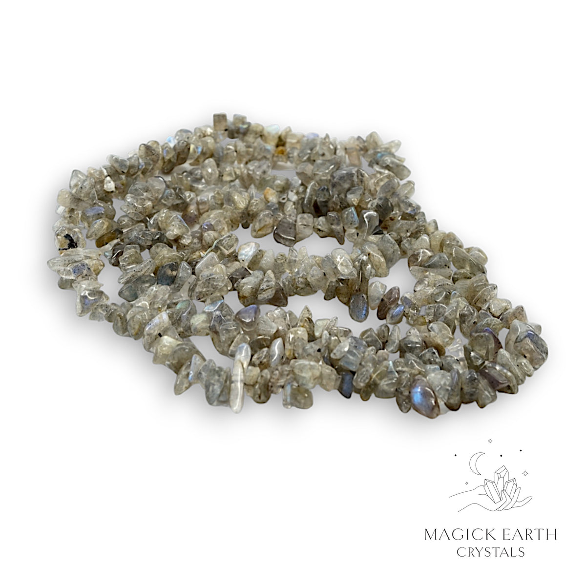 Natural Labradorite drilled crystal chip strand view a