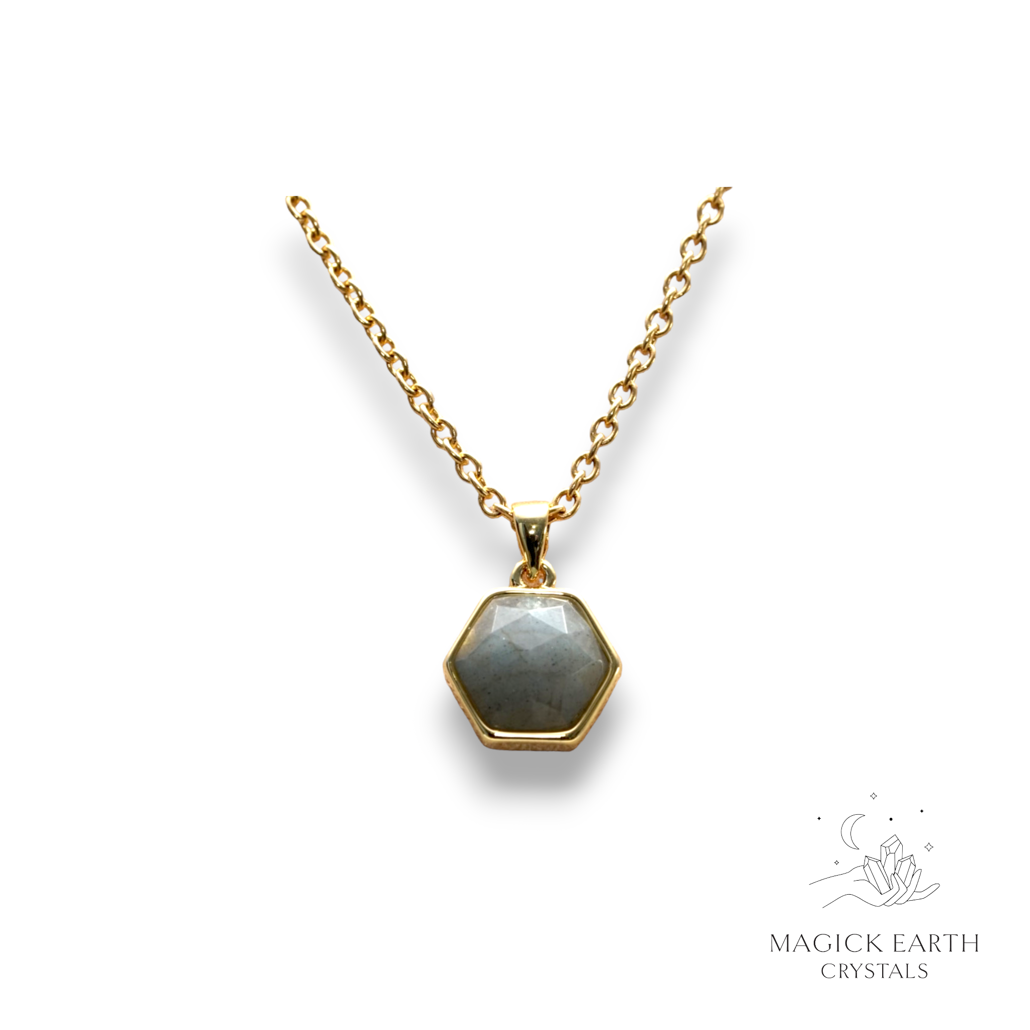 Natural Labradorite faceted hexagon crystal pendant