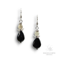 Natural Labradorite and Onyx guardian angel crystal earrings view b