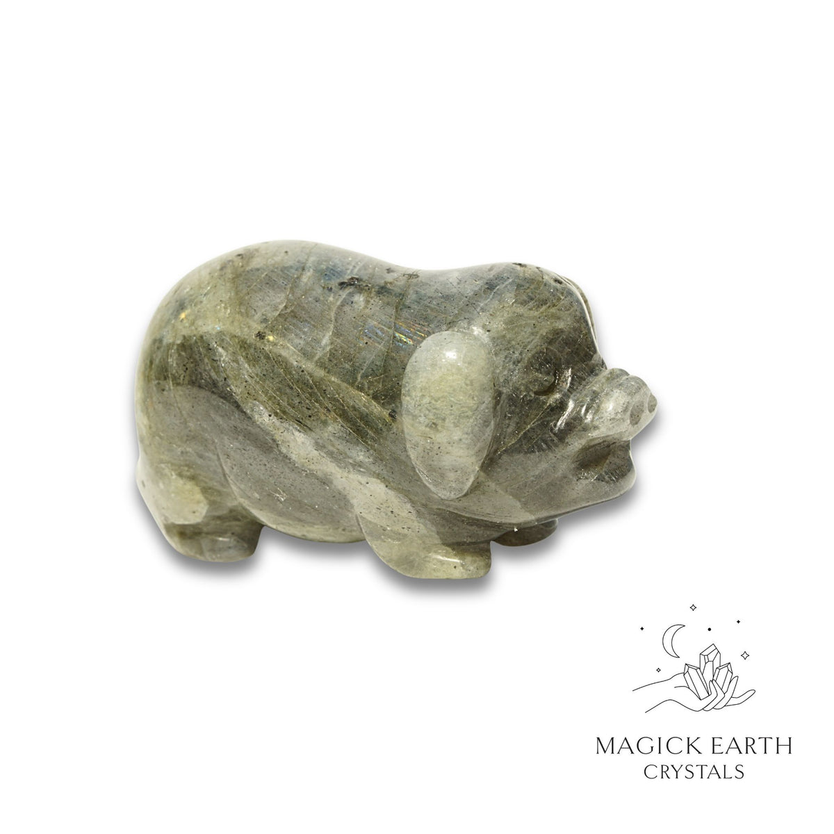 Natural Labradorite crystal pig figurine view a