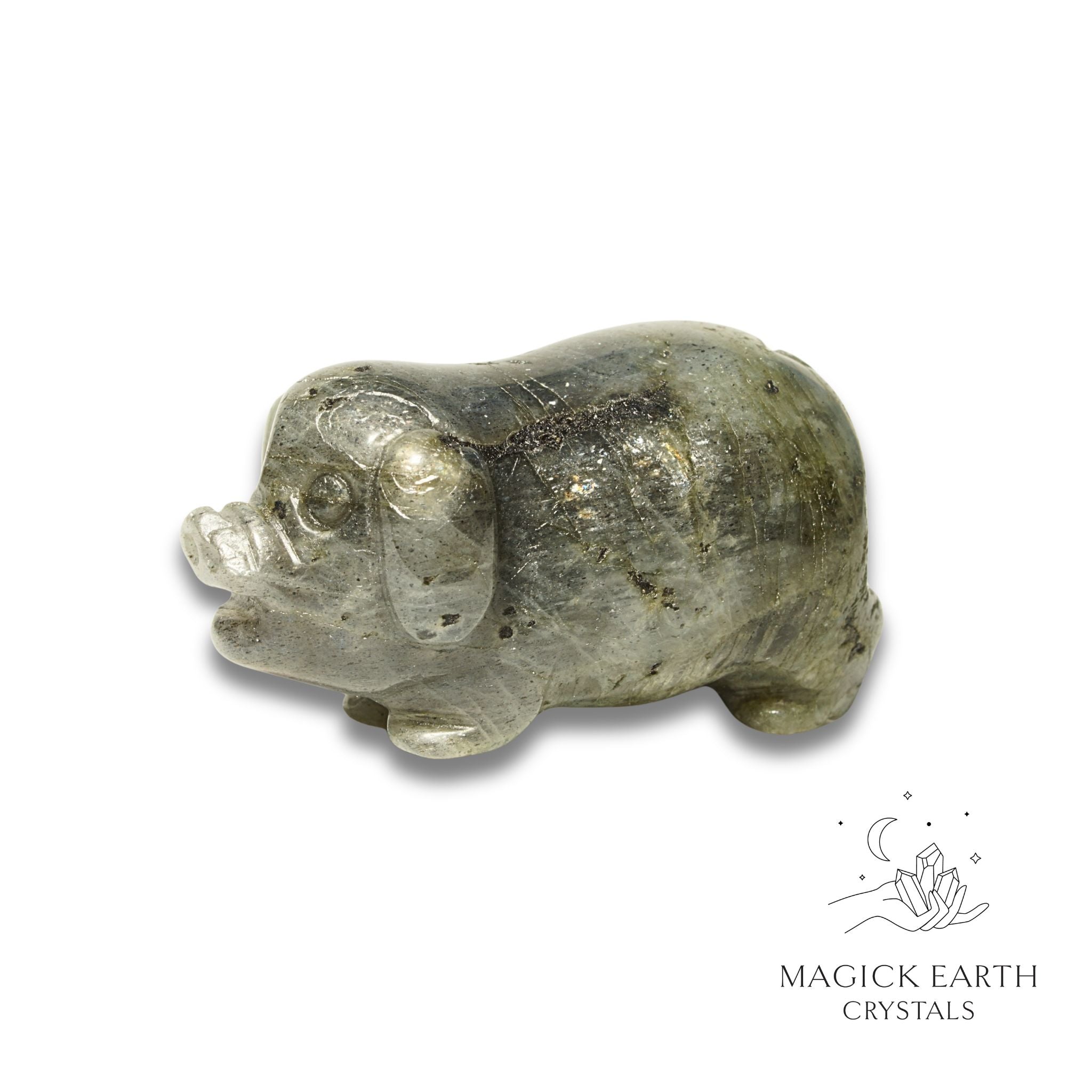 Natural Labradorite crystal pig figurine view b